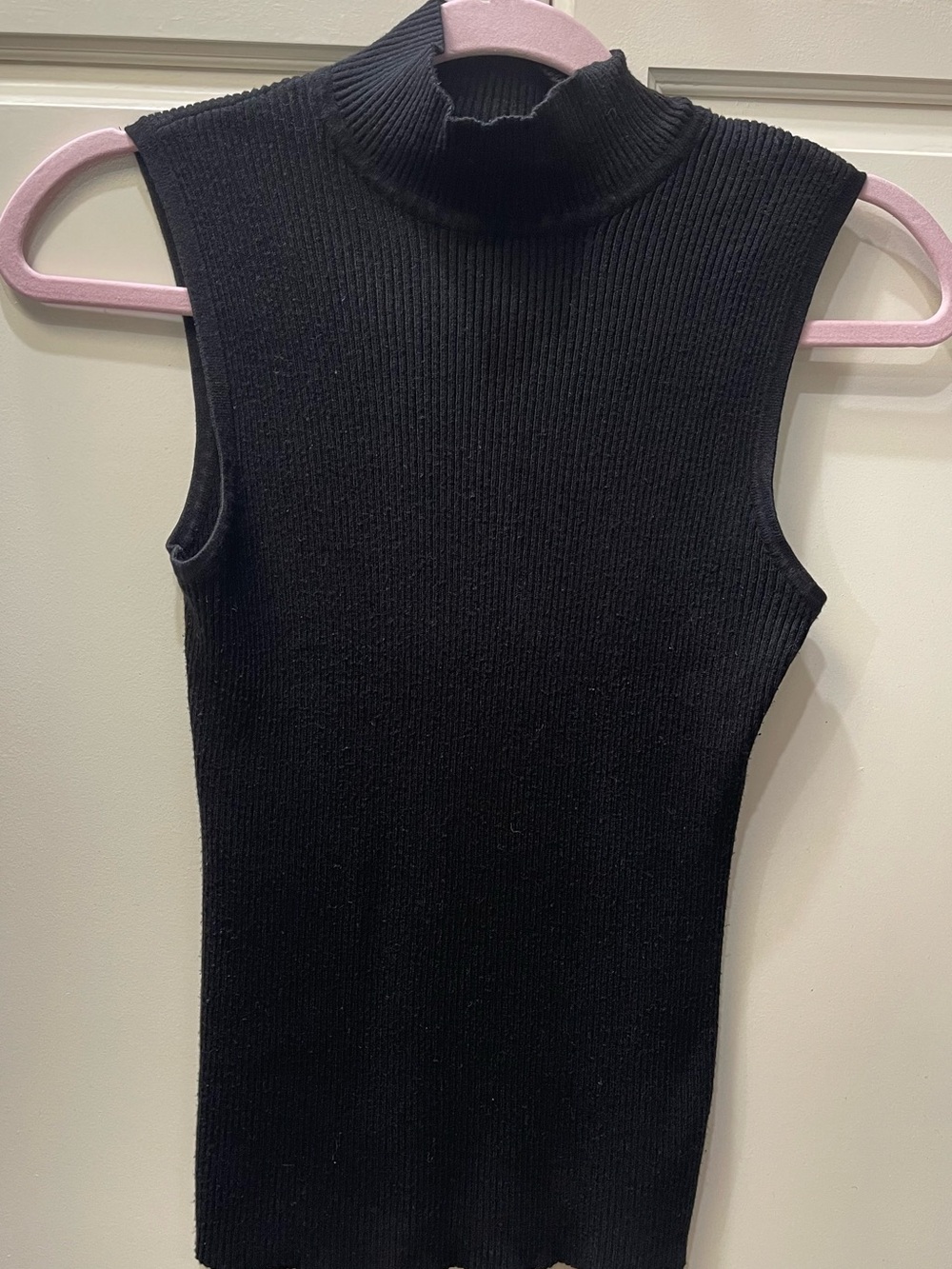 By Design Ribbed Sleeveless Mock Neck Pullover Sweater Black L